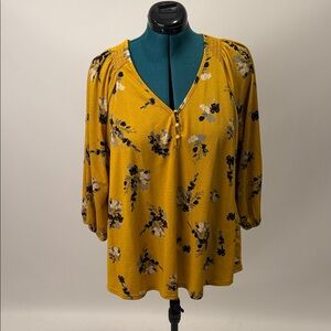 MELLODAY Mustard Floral Blouse